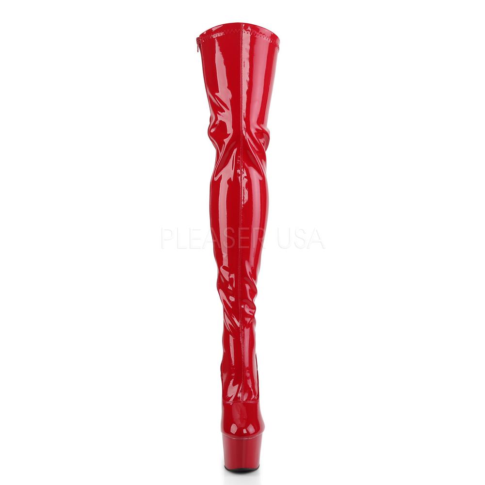 Pleaser - ADORE3063 Plateau Overknee Laarzen - Paaldans schoenen - Rood